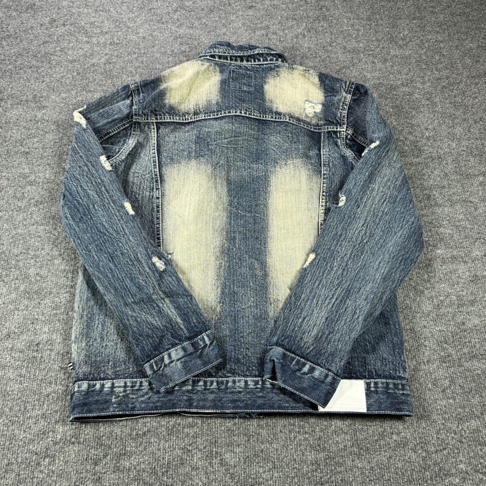 Southpole Denim Jacket Mens L‎ Blue Acid Wash Distressed Button Up Hip Hop - Picture 5 of 8
